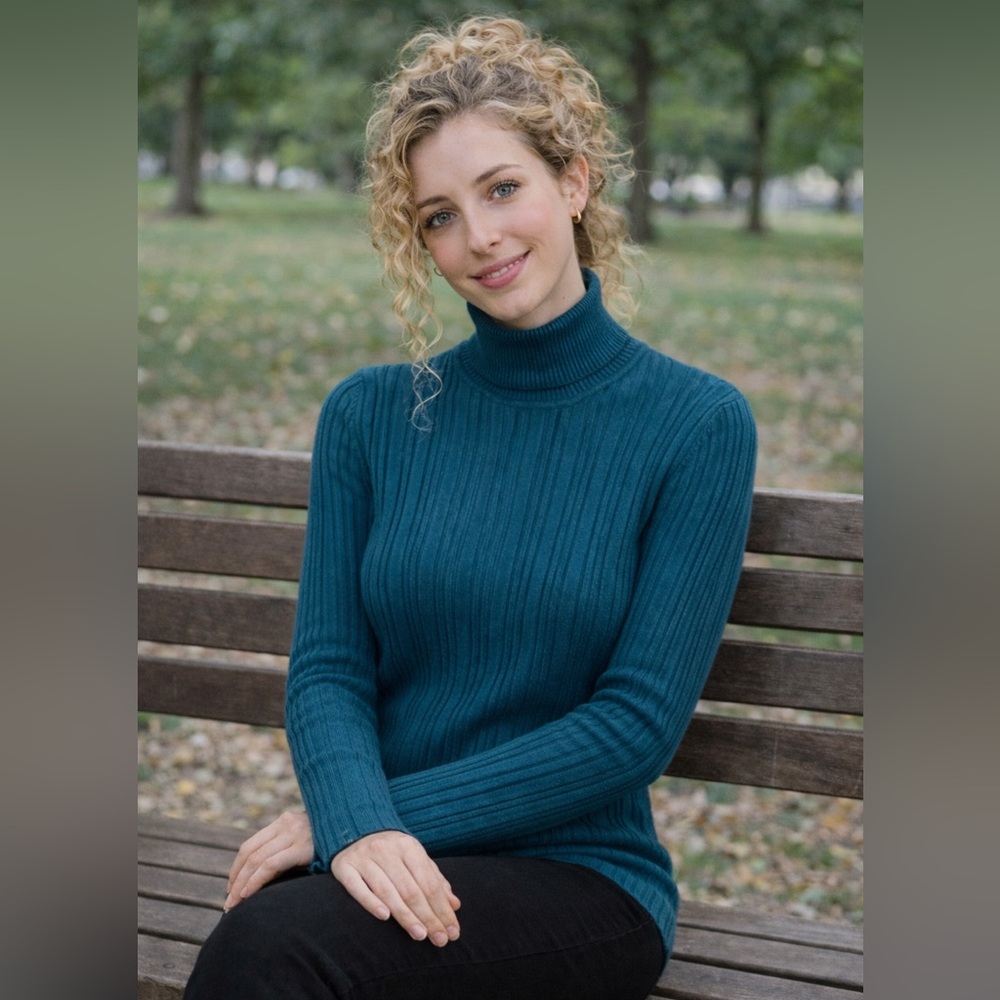 United States Sweaters Women’s Turquoise Turtleneck Ribbed Knit Sweater Size XL